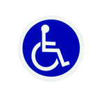 Blue wheelchair icon on white vinyl circle weatherproof label sample