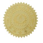 Bright gold foil on dull gold seal Insurance embossed label