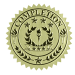 Bright gold foil on dull gold seal Completion embossed label