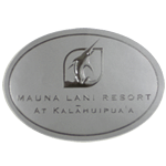 Bright silver foil on dull silver oval Mauna Lani Resort embossed label