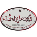 Red foil on white gloss oval Ladybugs embossed label