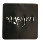 Black on bright shiny silver square GM embossed label