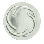 Bright silver logo circle embossed label