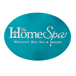 Metallic teal foil on white gloss paper oval The Home Spa foil label