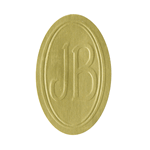 Dull gold oval JB embossed label