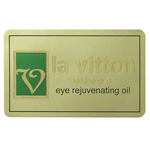 Green and metallic gold foil on dull gold rectangle la vitton foil label