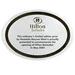 Bright gold foil on white gloss paper oval Hilton Barbados foil label 