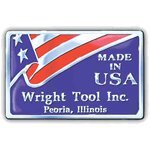 Red and blue flag on silver rectangle Wright Tool Inc Made In USA Sticker