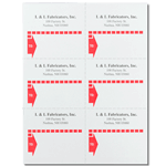 Sheet of mailing & shipping labels with red thick arrow dotted outline and L & L Fabricators black text.