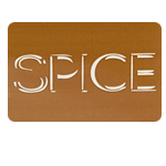 Brown ink on white SPICE logo rectangle custom roll label sample
