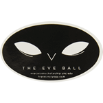 Black ink mask graphic on white gloss oval The Eve Ball custom roll label sample