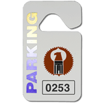 Multi spot color eagle graphic on white Parking hang tag with sequential numbering
