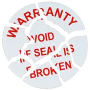 Round destructible "Warranty Void" seal with red text