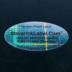 Sample of an oval shape label with text printed on "Genuine Original" Holographic pattern material.