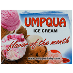 Ice cream photo on white rectangle Umpqua Ice Cream Flavor of the Month custom static cling decal sample