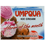 Umpqua Ice Cream Flavor of the Month custom static cling decal of Ice cream photo on white rectangle.