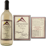 Red hill and yellow sun graphic with silver foil Atwood Hill Winery custom wine label sample on wine bottle