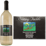 Multi spot color field and trees graphic on black and silver foil Sunny Fields custom wine label on wine bottle