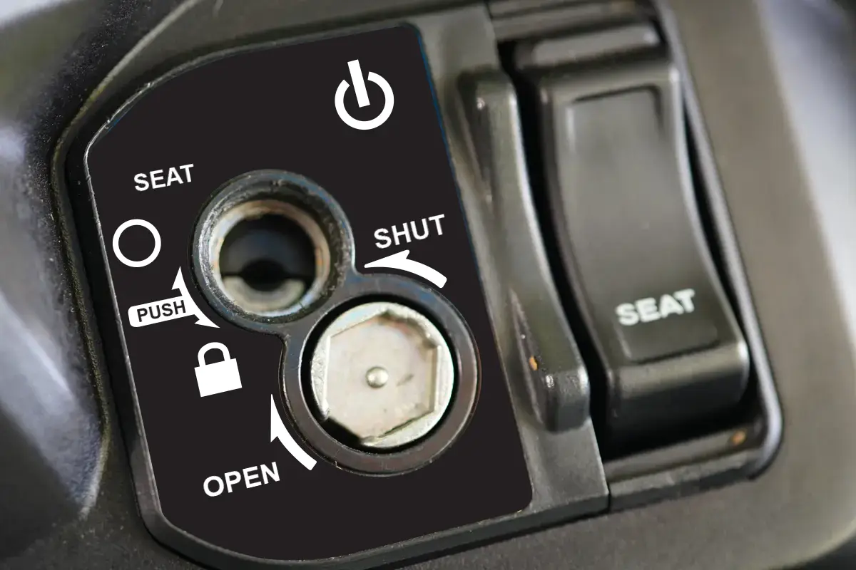 Screen-printed overlay with labeled controls for power, key operation, and slider switch.