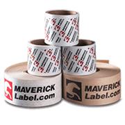 Packaging tape dispenser with a roll of clear poly tape on top of a cardboard box