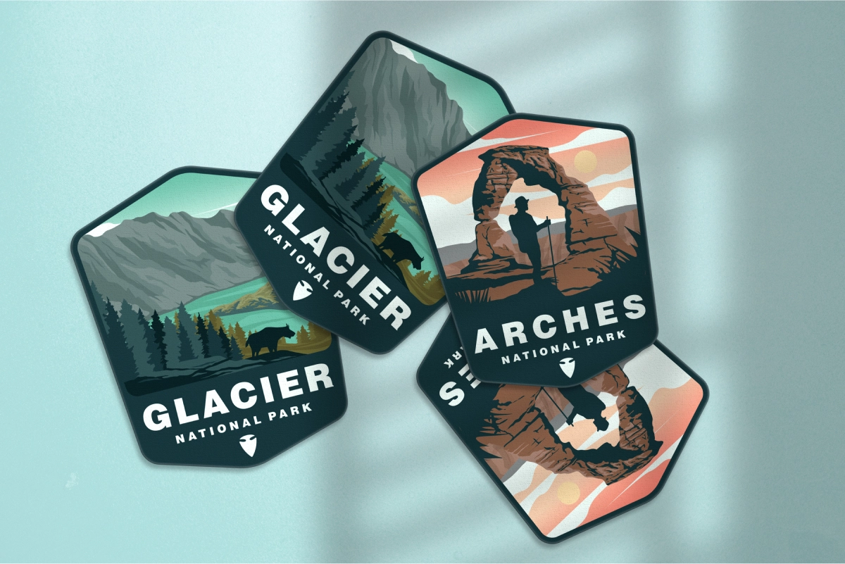 Custom decal stickers featuring scenic national parks, perfect for adding a personal touch to your belongings or promoting awareness through vibrant imagery.
