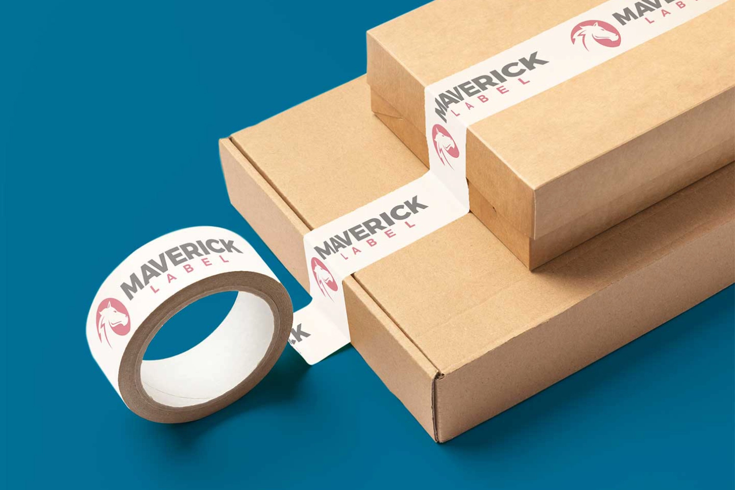 Custom packaging tape displaying a distinct logo, designed to elevate brand visibility and provide a personalized touch to your shipping materials.