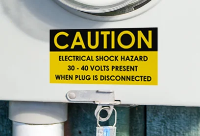 Construction electrical meter warning label An electrical meter warning label for hazard identification.